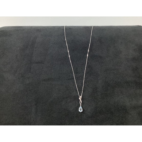 Aquamarine And Diamond Infinity Necklace 16" 10K White Gold QG‎ India - Picture 1 of 8